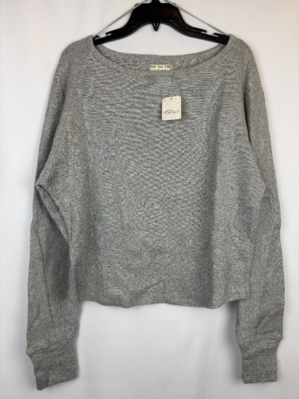 Large We The Free Heathered Gray Oversized Sweater Relaxed Long Sleeve Boat Neck